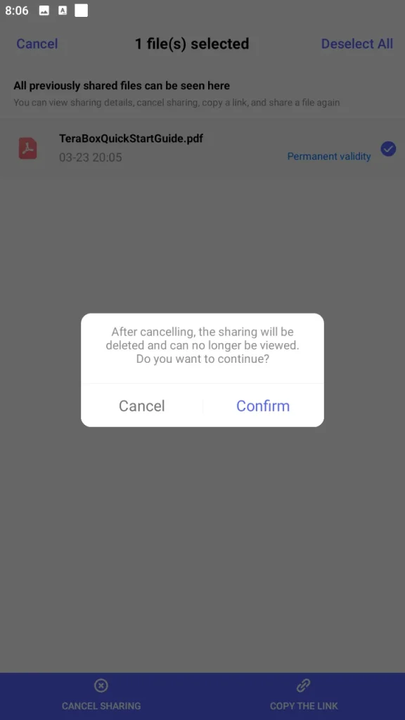 Cancel Sharing Confirmation Popup
