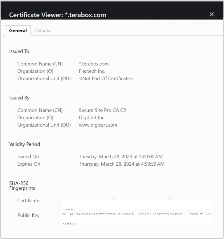 TeraBox SSL TLS Certificate
