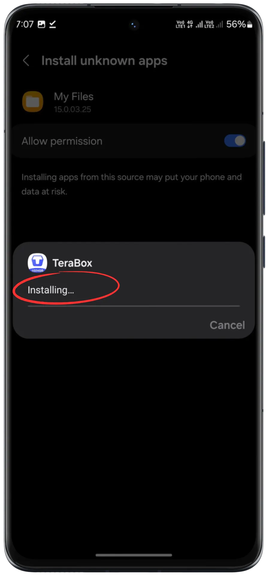 Terabox mod apk installation step 4